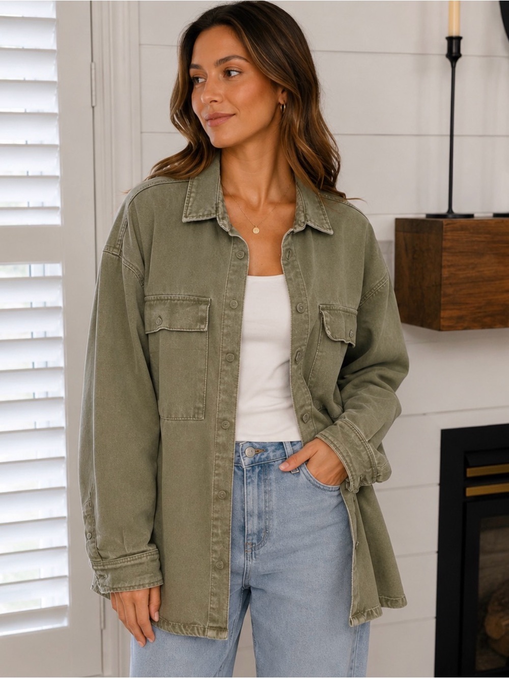Zara Olive Green Oversized Utility Jacket